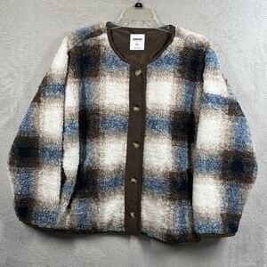 Sonoma Goods For Life Oversized Sherpa Jacket Sz XXL Beige Plaid Cozy Cabin NWT